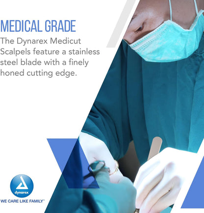 Medi-Cut Disposable Scalpel Blades - Sterile Knives with Plastic Guard - 4.9-inch Plastic Handle, Stainless Steel Blade - Size 10