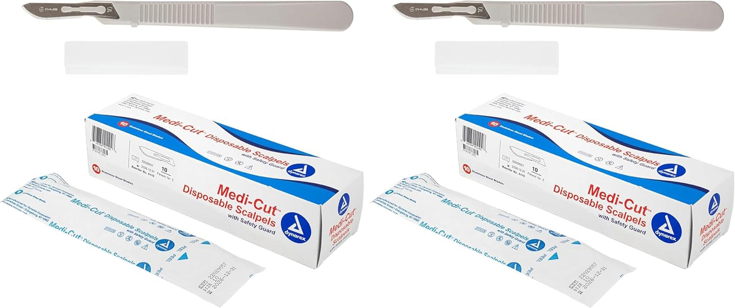 Medi-Cut Disposable Scalpel Blades - Sterile Knives with Plastic Guard - 4.9-inch Plastic Handle, Stainless Steel Blade - Size 10