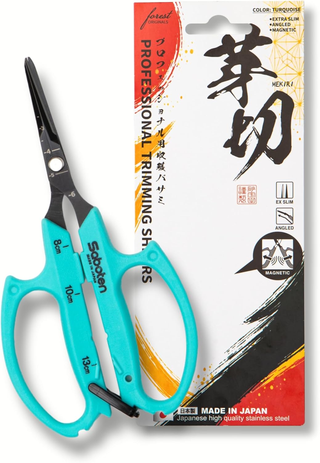 Saboten Japanese Harvesting Shears, Magnetic Springless, Fine-Tip Angled Blade, Fluorine-Coated Steel, Non-Slip Grip, Safety Lock, Made in Japan (Orange)