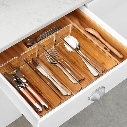 8 Pack Clear Plastic Drawer Organizer Bins Set, Stackable Cutlery Storage Bins Trays for Organizing Kitchen, Bathroom, Office, Crafts, Gadgets, Cabinet Supplies