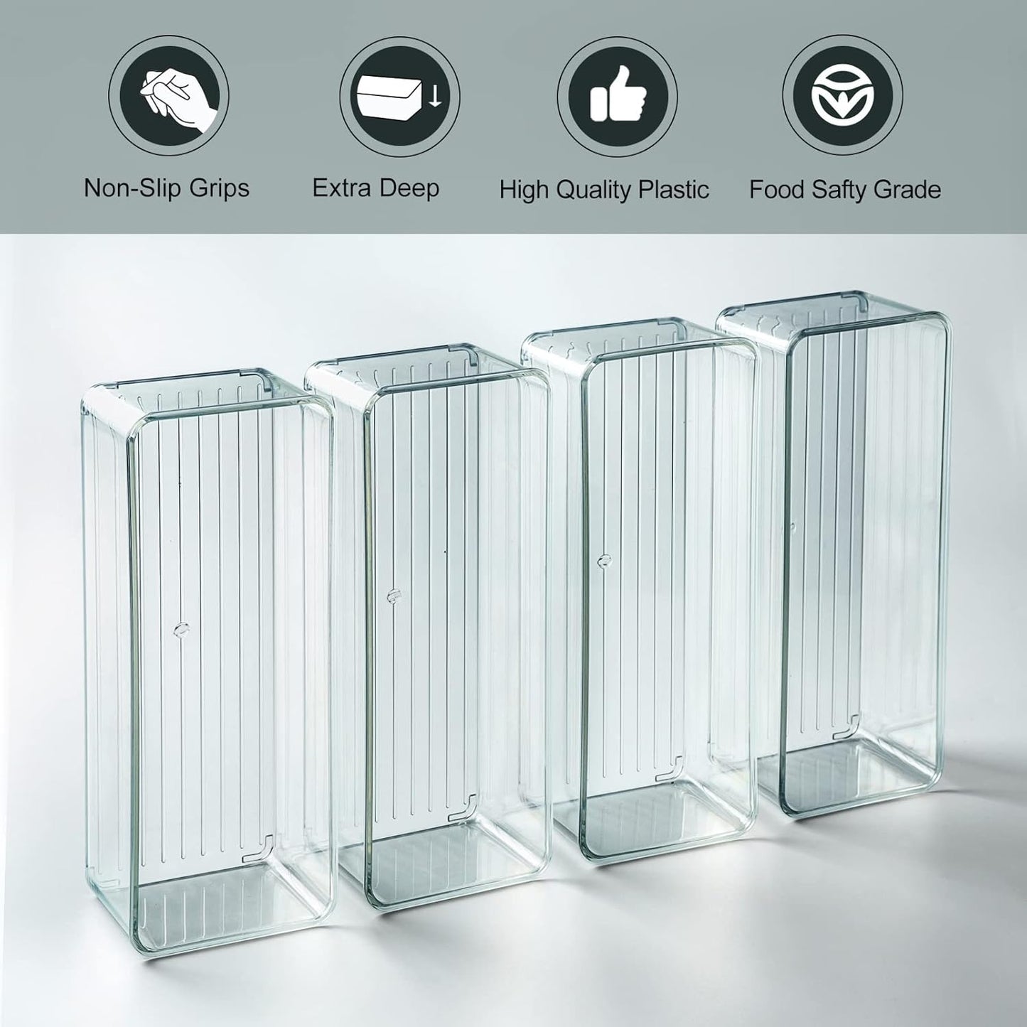 8 Pack Clear Plastic Drawer Organizer Bins Set, Stackable Cutlery Storage Bins Trays for Organizing Kitchen, Bathroom, Office, Crafts, Gadgets, Cabinet Supplies