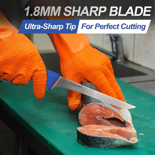 7" Fillet Knife, Semi-Flexible High Carbon Steel for Fish W/Sheath | Non-slip handle, secure grip, High carbon steel stays sharp, For fish, meat, poultry w/sheath, Great for kitchen & outdoor.