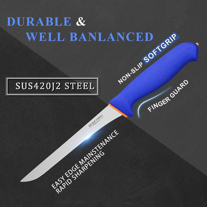 7" Fillet Knife, Semi-Flexible High Carbon Steel for Fish W/Sheath | Non-slip handle, secure grip, High carbon steel stays sharp, For fish, meat, poultry w/sheath, Great for kitchen & outdoor.