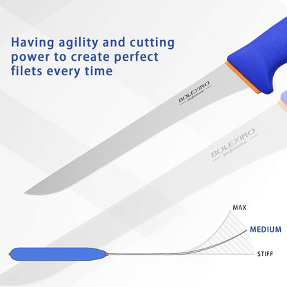 7" Fillet Knife, Semi-Flexible High Carbon Steel for Fish W/Sheath | Non-slip handle, secure grip, High carbon steel stays sharp, For fish, meat, poultry w/sheath, Great for kitchen & outdoor.