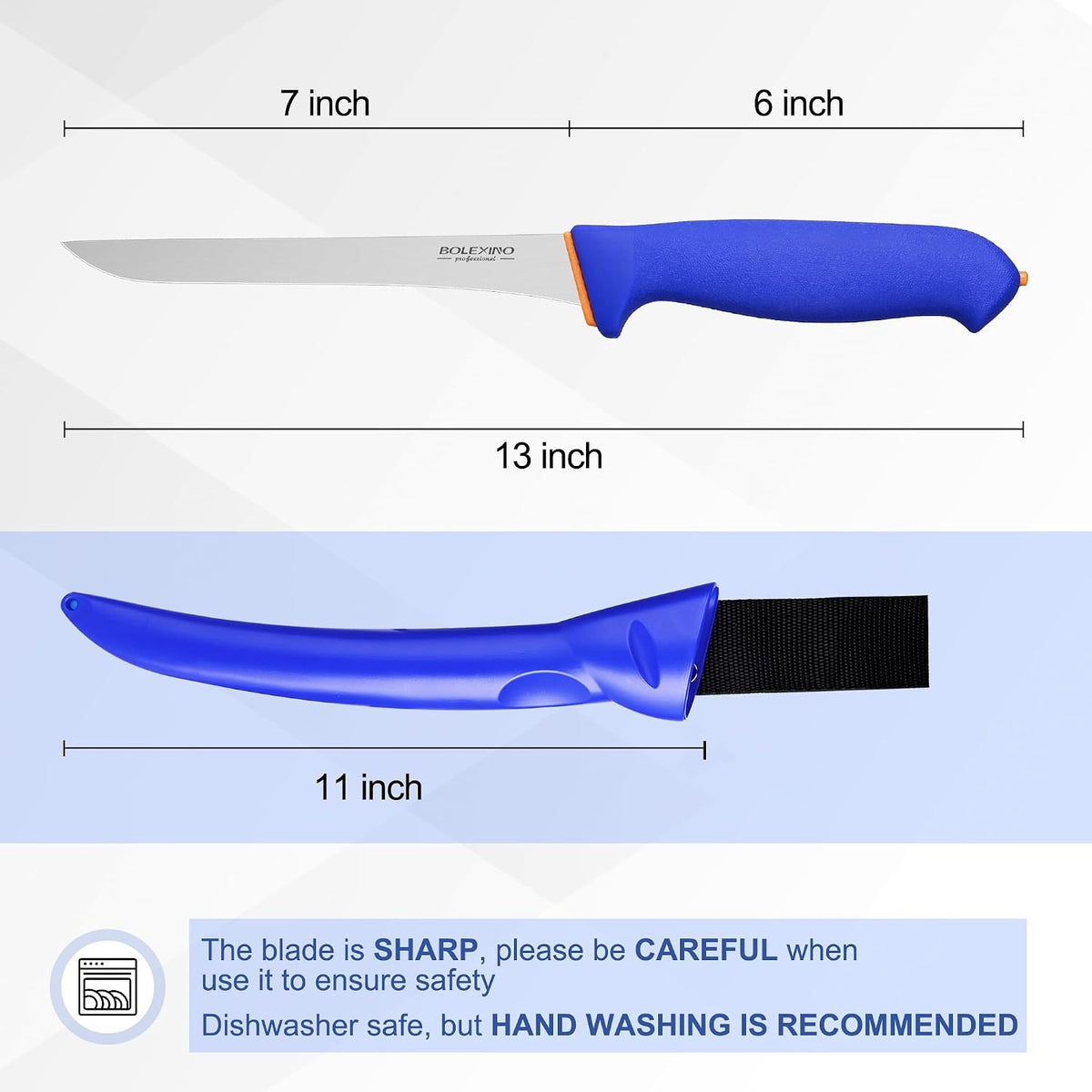 7" Fillet Knife, Semi-Flexible High Carbon Steel for Fish W/Sheath | Non-slip handle, secure grip, High carbon steel stays sharp, For fish, meat, poultry w/sheath, Great for kitchen & outdoor.