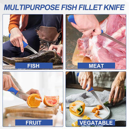 7" Fillet Knife, Semi-Flexible High Carbon Steel for Fish W/Sheath | Non-slip handle, secure grip, High carbon steel stays sharp, For fish, meat, poultry w/sheath, Great for kitchen & outdoor.