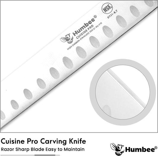8-Inch Chef Carving Knife with Granton Edge for Slicing Turkey Ham and Meat | NSF Certified | German Stainless Steel Blade | Dishwasher Safe Ergonomic Handle, DT-21 Series, Black