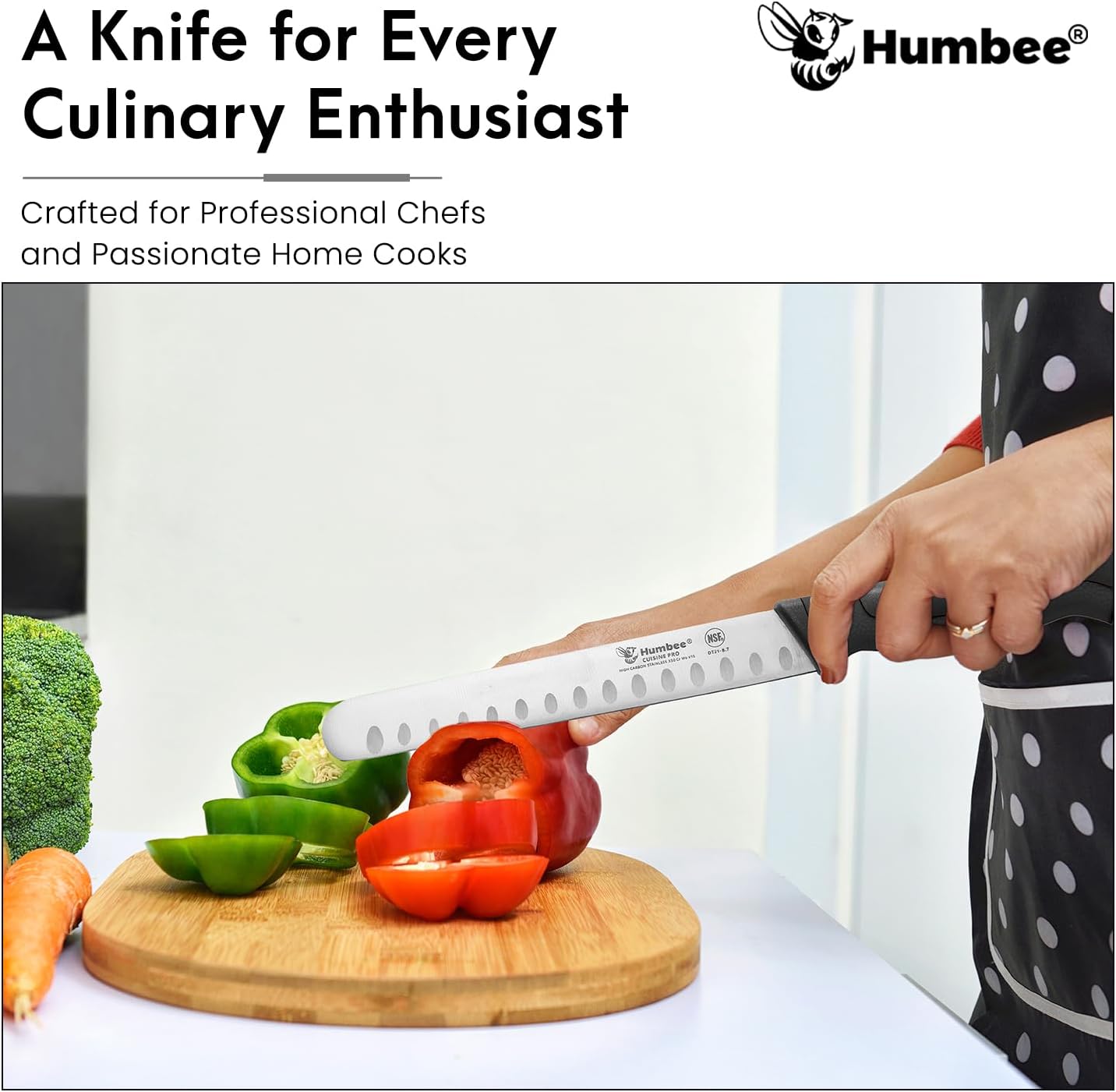 8-Inch Chef Carving Knife with Granton Edge for Slicing Turkey Ham and Meat | NSF Certified | German Stainless Steel Blade | Dishwasher Safe Ergonomic Handle, DT-21 Series, Black