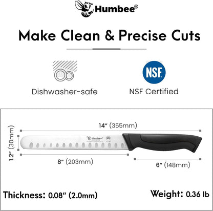 8-Inch Chef Carving Knife with Granton Edge for Slicing Turkey Ham and Meat | NSF Certified | German Stainless Steel Blade | Dishwasher Safe Ergonomic Handle, DT-21 Series, Black
