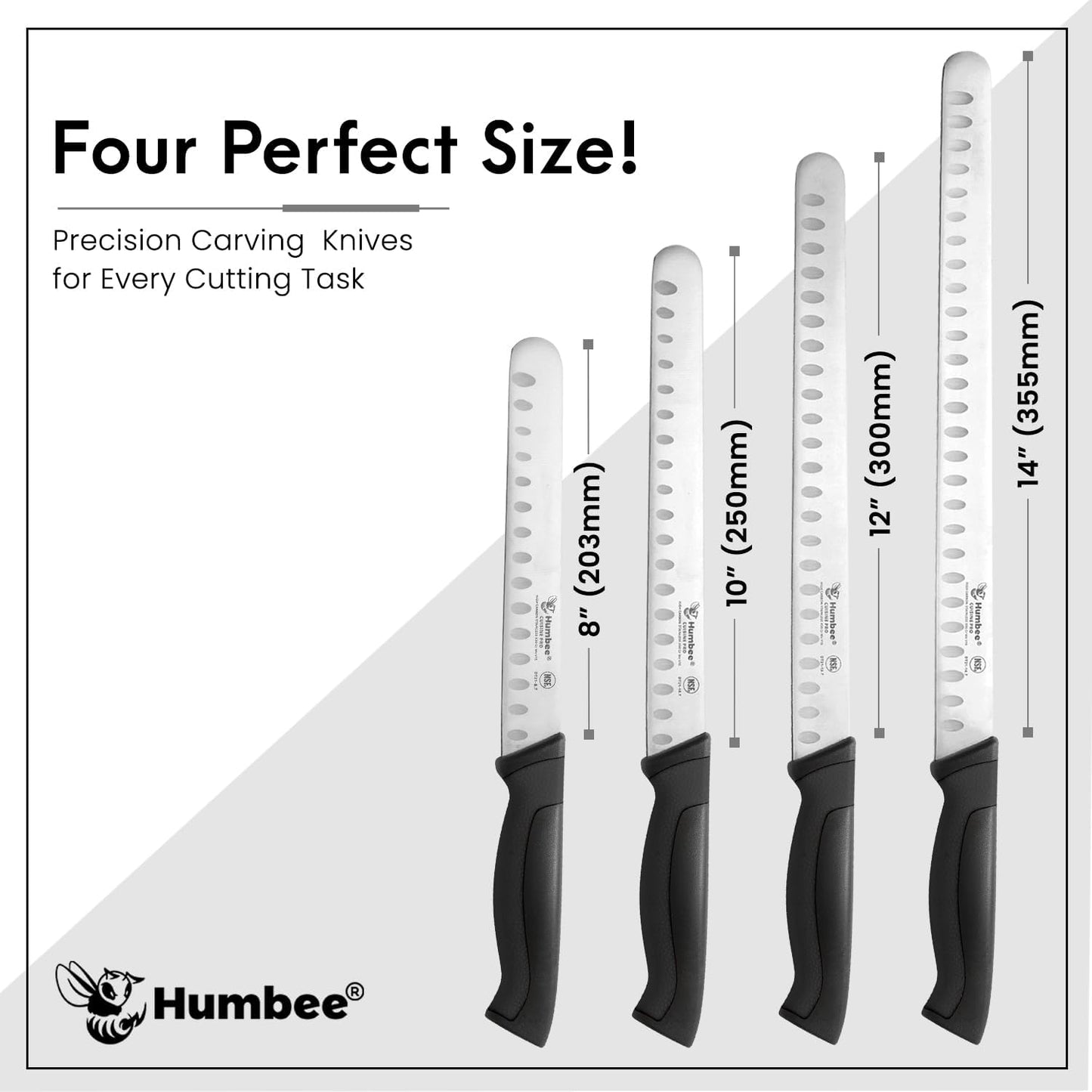 8-Inch Chef Carving Knife with Granton Edge for Slicing Turkey Ham and Meat | NSF Certified | German Stainless Steel Blade | Dishwasher Safe Ergonomic Handle, DT-21 Series, Black