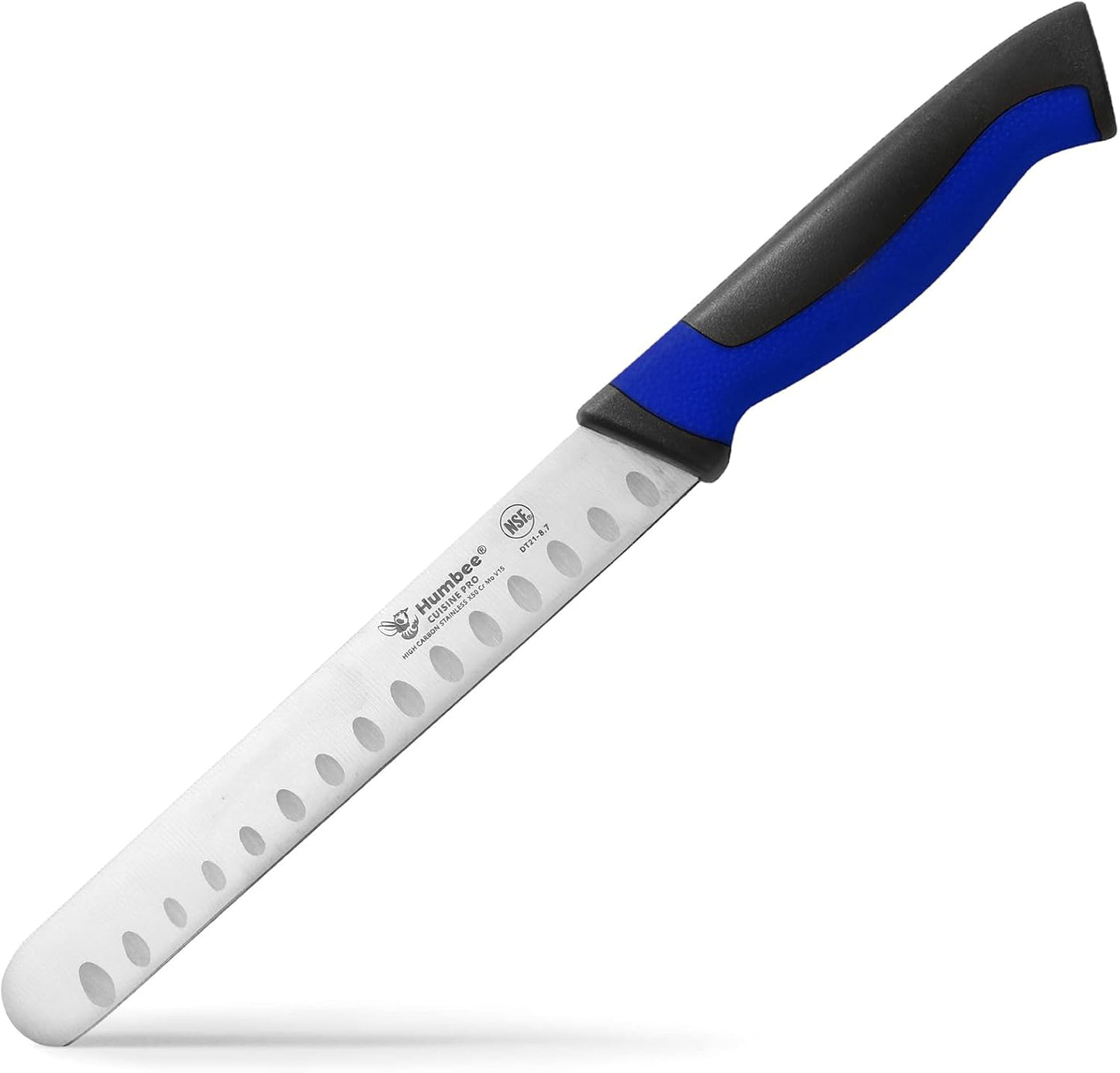 8-Inch Chef Carving Knife with Granton Edge for Slicing Turkey Ham and Meat | NSF Certified | German Stainless Steel Blade | Dishwasher Safe Ergonomic Handle, DT-21 Series, Black