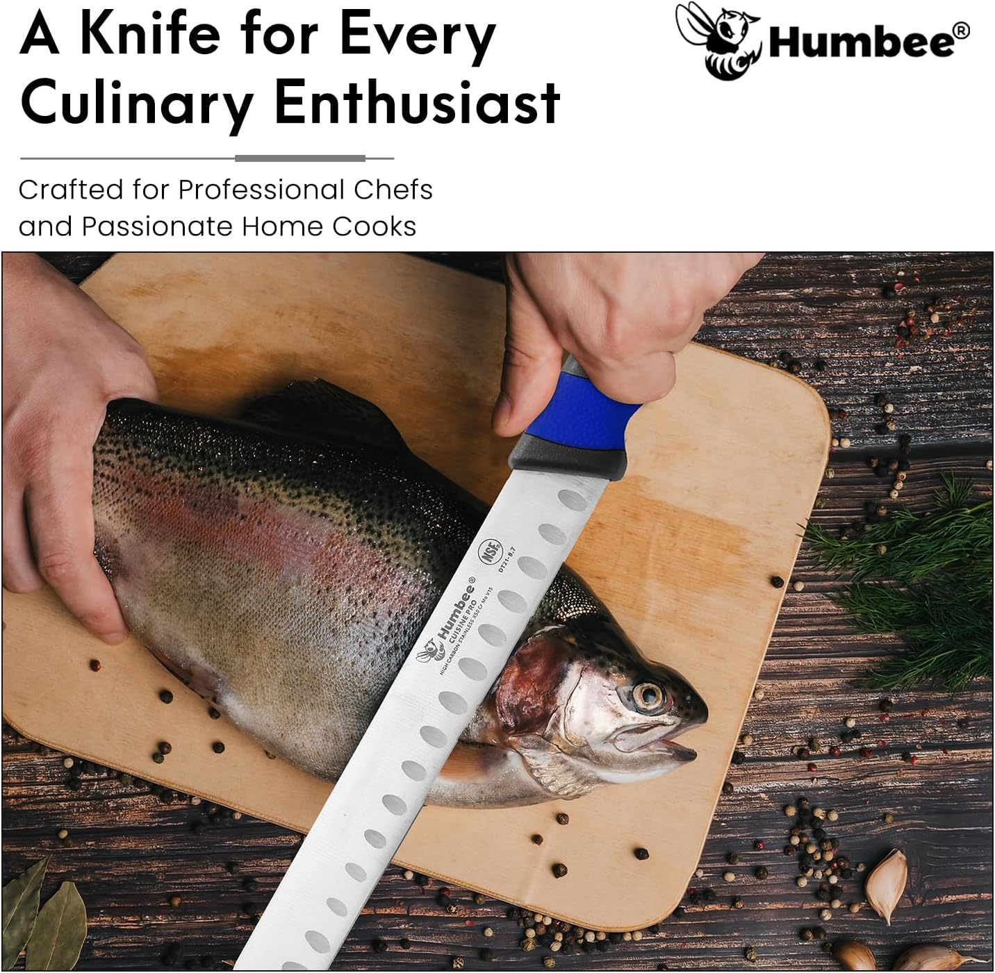 8-Inch Chef Carving Knife with Granton Edge for Slicing Turkey Ham and Meat | NSF Certified | German Stainless Steel Blade | Dishwasher Safe Ergonomic Handle, DT-21 Series, Black