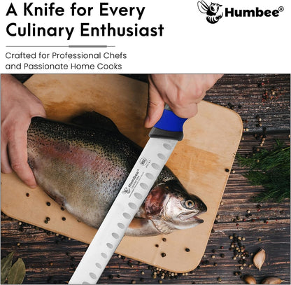 8-Inch Chef Carving Knife with Granton Edge for Slicing Turkey Ham and Meat | NSF Certified | German Stainless Steel Blade | Dishwasher Safe Ergonomic Handle, DT-21 Series, Black