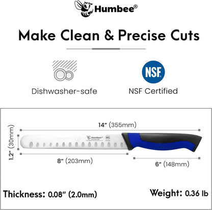 8-Inch Chef Carving Knife with Granton Edge for Slicing Turkey Ham and Meat | NSF Certified | German Stainless Steel Blade | Dishwasher Safe Ergonomic Handle, DT-21 Series, Black