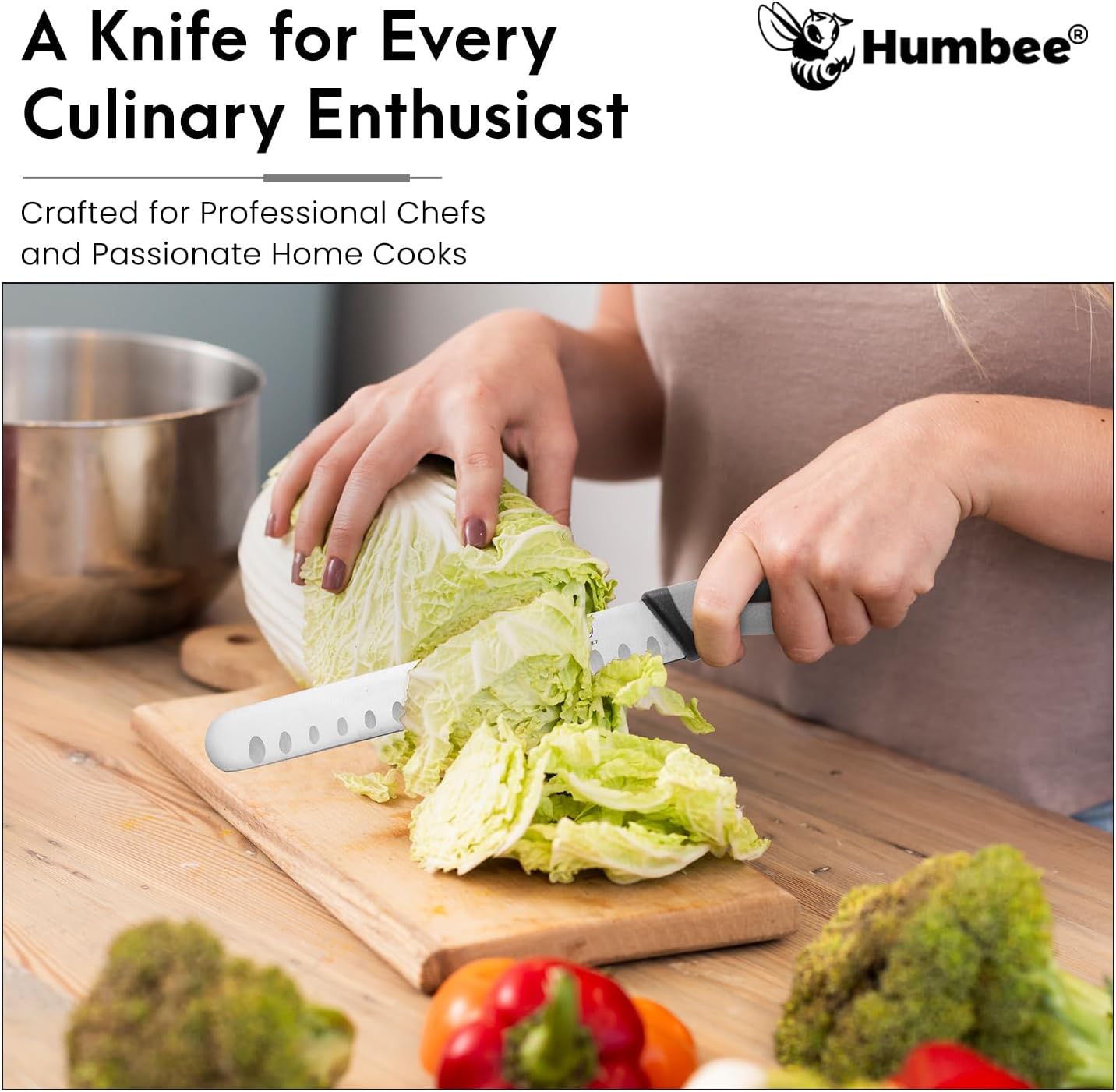 8-Inch Chef Carving Knife with Granton Edge for Slicing Turkey Ham and Meat | NSF Certified | German Stainless Steel Blade | Dishwasher Safe Ergonomic Handle, DT-21 Series, Black