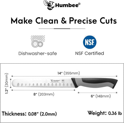 8-Inch Chef Carving Knife with Granton Edge for Slicing Turkey Ham and Meat | NSF Certified | German Stainless Steel Blade | Dishwasher Safe Ergonomic Handle, DT-21 Series, Black