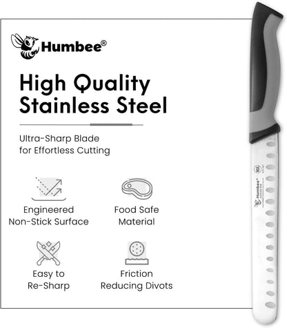 8-Inch Chef Carving Knife with Granton Edge for Slicing Turkey Ham and Meat | NSF Certified | German Stainless Steel Blade | Dishwasher Safe Ergonomic Handle, DT-21 Series, Black
