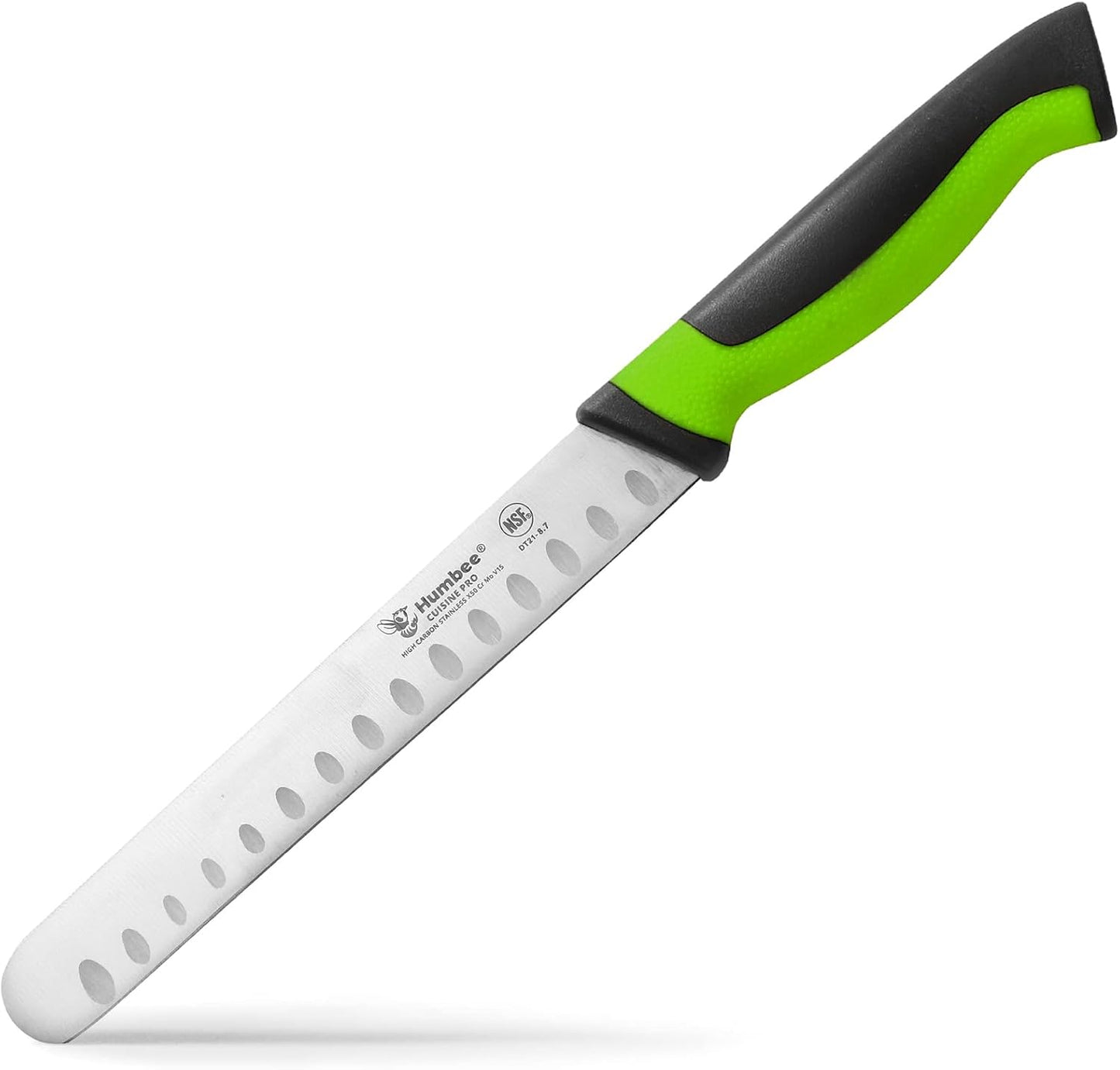 8-Inch Chef Carving Knife with Granton Edge for Slicing Turkey Ham and Meat | NSF Certified | German Stainless Steel Blade | Dishwasher Safe Ergonomic Handle, DT-21 Series, Black