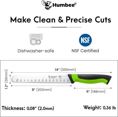 8-Inch Chef Carving Knife with Granton Edge for Slicing Turkey Ham and Meat | NSF Certified | German Stainless Steel Blade | Dishwasher Safe Ergonomic Handle, DT-21 Series, Black