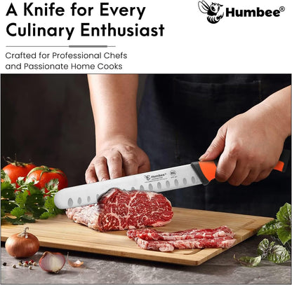 8-Inch Chef Carving Knife with Granton Edge for Slicing Turkey Ham and Meat | NSF Certified | German Stainless Steel Blade | Dishwasher Safe Ergonomic Handle, DT-21 Series, Black