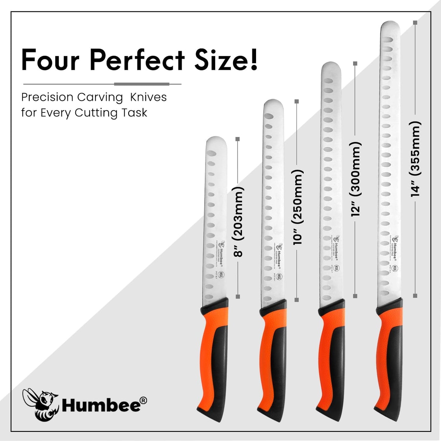 8-Inch Chef Carving Knife with Granton Edge for Slicing Turkey Ham and Meat | NSF Certified | German Stainless Steel Blade | Dishwasher Safe Ergonomic Handle, DT-21 Series, Black