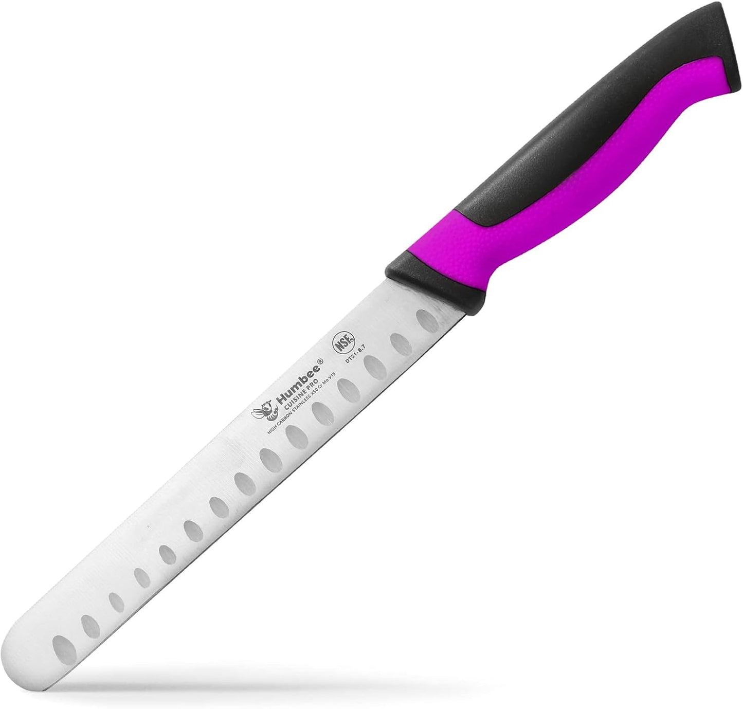 8-Inch Chef Carving Knife with Granton Edge for Slicing Turkey Ham and Meat | NSF Certified | German Stainless Steel Blade | Dishwasher Safe Ergonomic Handle, DT-21 Series, Black