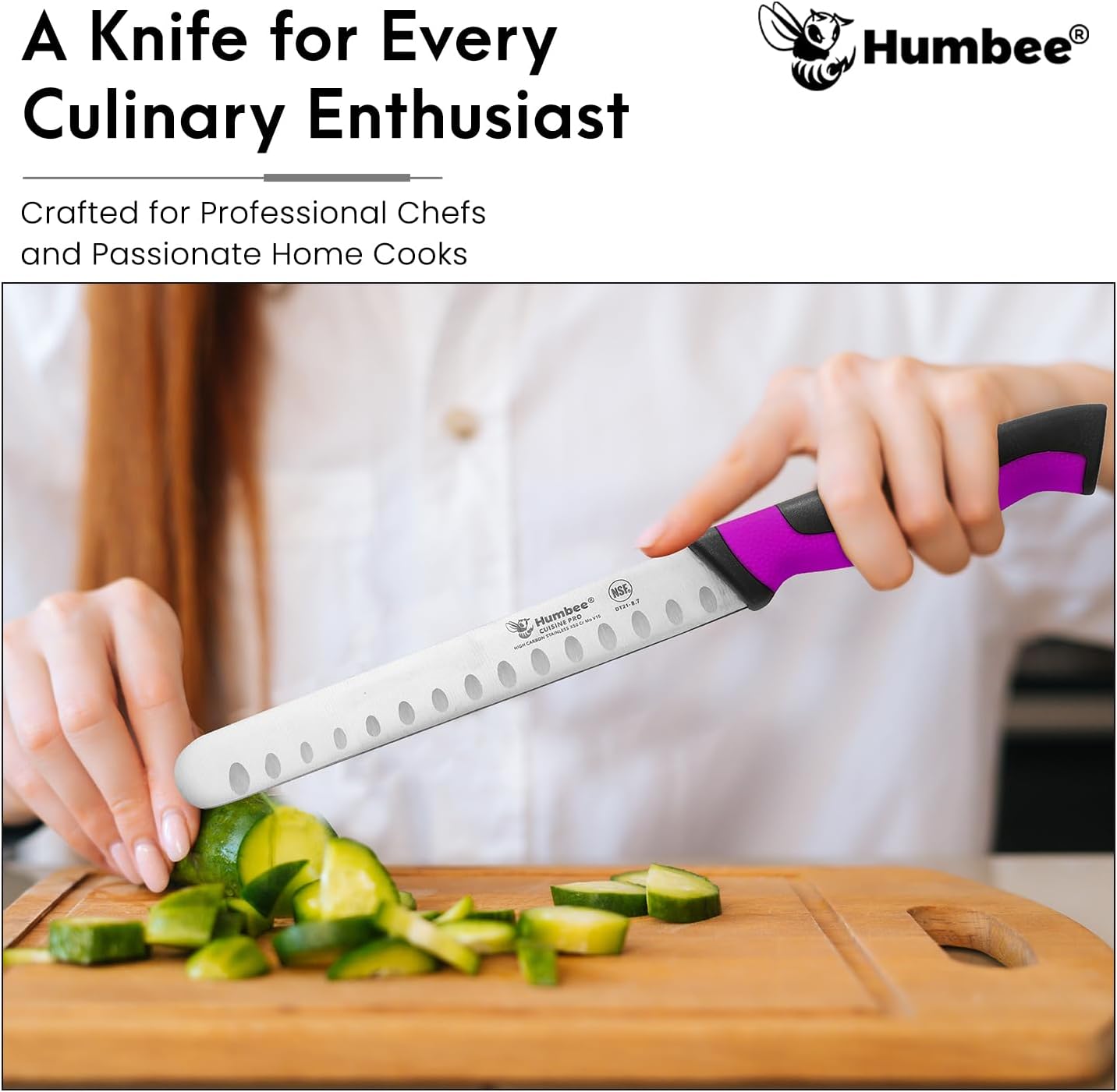 8-Inch Chef Carving Knife with Granton Edge for Slicing Turkey Ham and Meat | NSF Certified | German Stainless Steel Blade | Dishwasher Safe Ergonomic Handle, DT-21 Series, Black