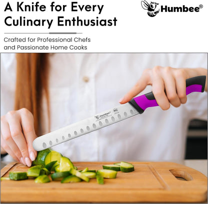 8-Inch Chef Carving Knife with Granton Edge for Slicing Turkey Ham and Meat | NSF Certified | German Stainless Steel Blade | Dishwasher Safe Ergonomic Handle, DT-21 Series, Black