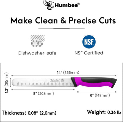 8-Inch Chef Carving Knife with Granton Edge for Slicing Turkey Ham and Meat | NSF Certified | German Stainless Steel Blade | Dishwasher Safe Ergonomic Handle, DT-21 Series, Black