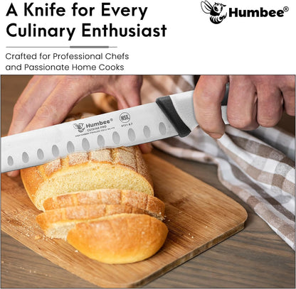 8-Inch Chef Carving Knife with Granton Edge for Slicing Turkey Ham and Meat | NSF Certified | German Stainless Steel Blade | Dishwasher Safe Ergonomic Handle, DT-21 Series, Black