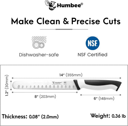 8-Inch Chef Carving Knife with Granton Edge for Slicing Turkey Ham and Meat | NSF Certified | German Stainless Steel Blade | Dishwasher Safe Ergonomic Handle, DT-21 Series, Black