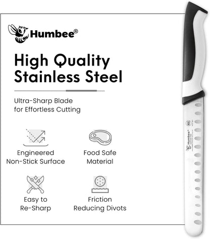 8-Inch Chef Carving Knife with Granton Edge for Slicing Turkey Ham and Meat | NSF Certified | German Stainless Steel Blade | Dishwasher Safe Ergonomic Handle, DT-21 Series, Black