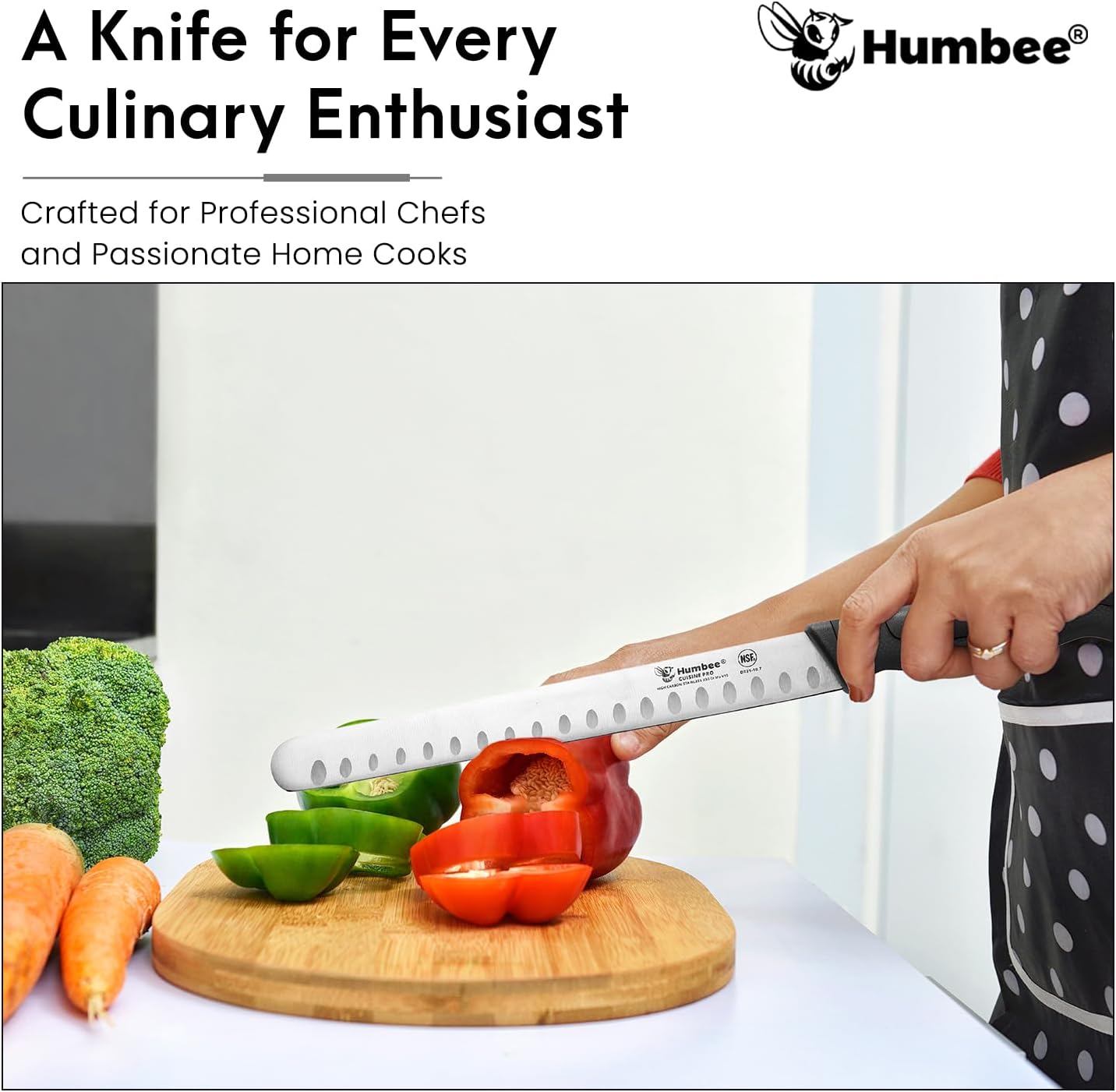 8-Inch Chef Carving Knife with Granton Edge for Slicing Turkey Ham and Meat | NSF Certified | German Stainless Steel Blade | Dishwasher Safe Ergonomic Handle, DT-21 Series, Black