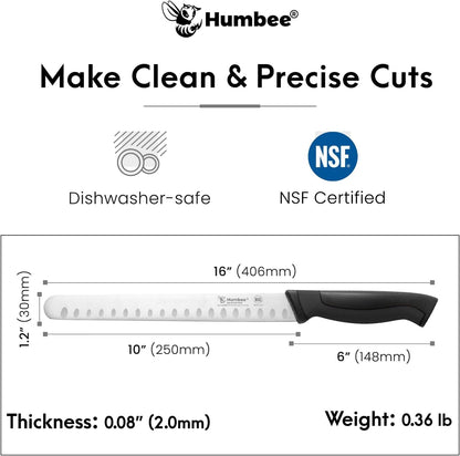 8-Inch Chef Carving Knife with Granton Edge for Slicing Turkey Ham and Meat | NSF Certified | German Stainless Steel Blade | Dishwasher Safe Ergonomic Handle, DT-21 Series, Black