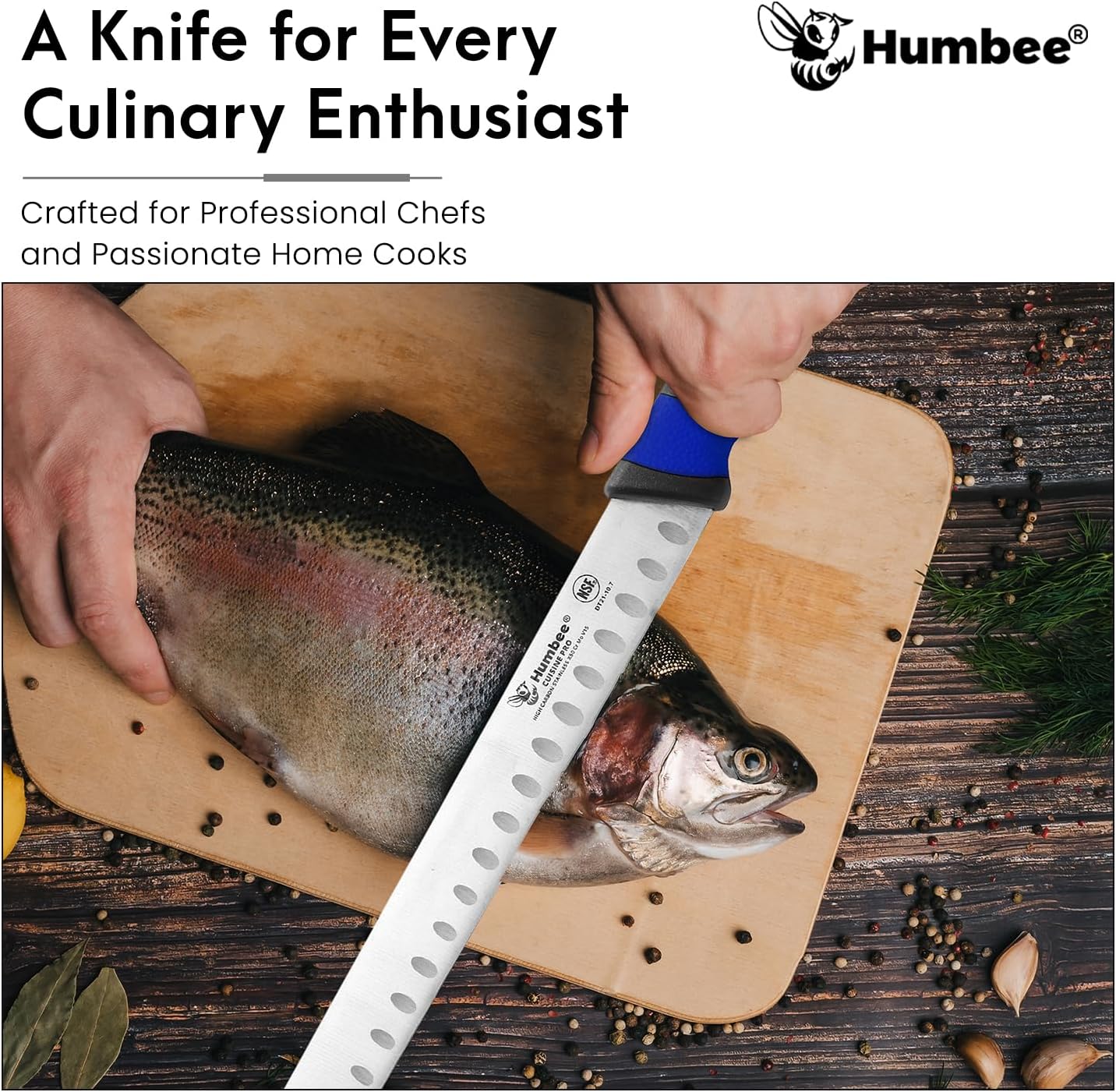 8-Inch Chef Carving Knife with Granton Edge for Slicing Turkey Ham and Meat | NSF Certified | German Stainless Steel Blade | Dishwasher Safe Ergonomic Handle, DT-21 Series, Black