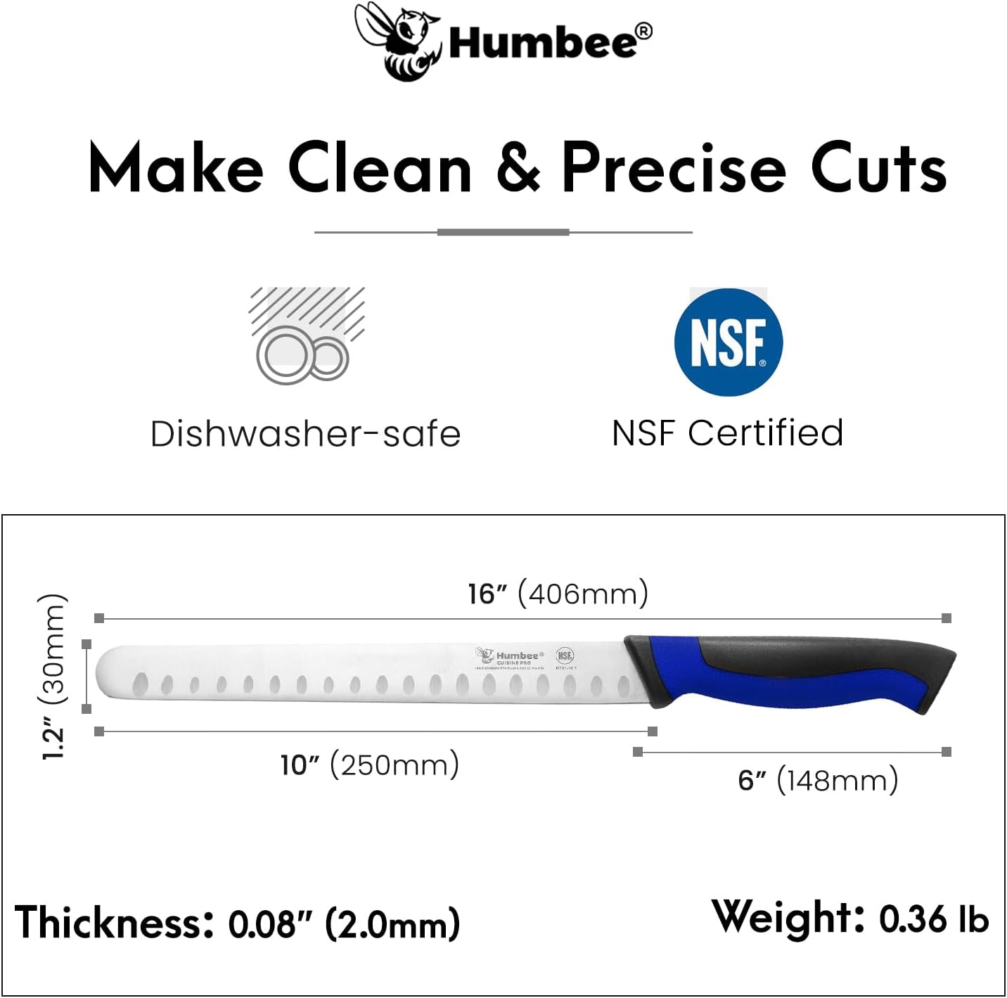 8-Inch Chef Carving Knife with Granton Edge for Slicing Turkey Ham and Meat | NSF Certified | German Stainless Steel Blade | Dishwasher Safe Ergonomic Handle, DT-21 Series, Black