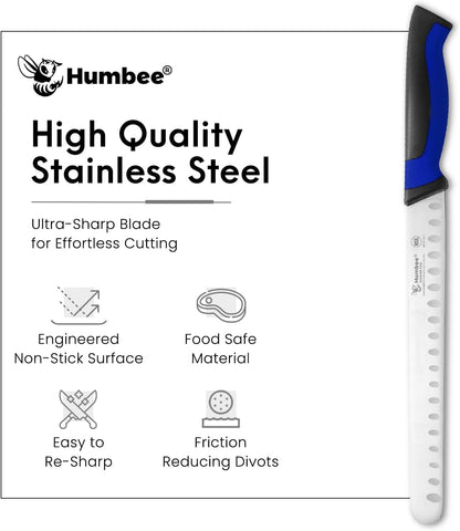 8-Inch Chef Carving Knife with Granton Edge for Slicing Turkey Ham and Meat | NSF Certified | German Stainless Steel Blade | Dishwasher Safe Ergonomic Handle, DT-21 Series, Black