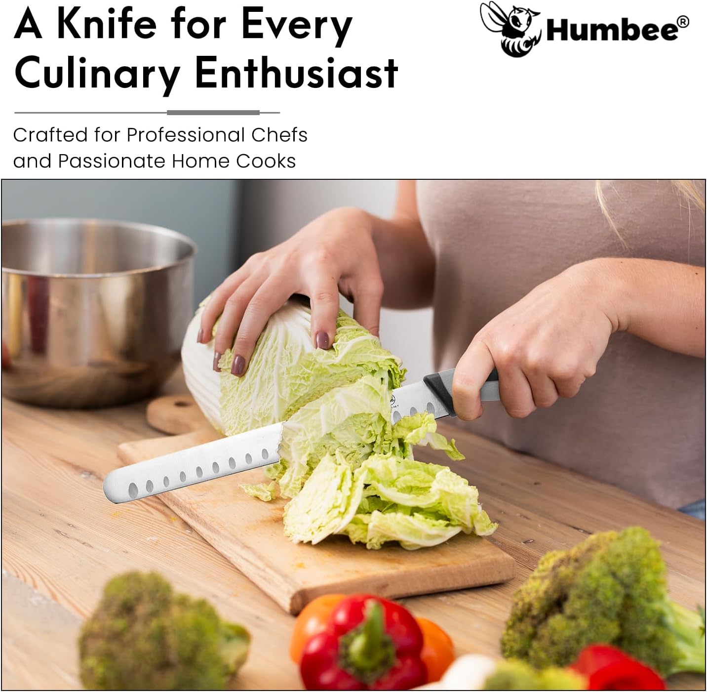 8-Inch Chef Carving Knife with Granton Edge for Slicing Turkey Ham and Meat | NSF Certified | German Stainless Steel Blade | Dishwasher Safe Ergonomic Handle, DT-21 Series, Black