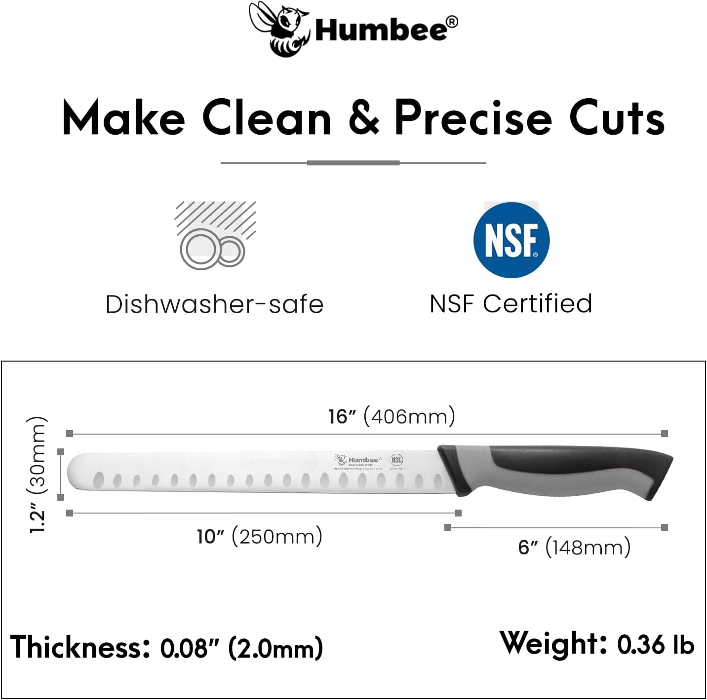 8-Inch Chef Carving Knife with Granton Edge for Slicing Turkey Ham and Meat | NSF Certified | German Stainless Steel Blade | Dishwasher Safe Ergonomic Handle, DT-21 Series, Black