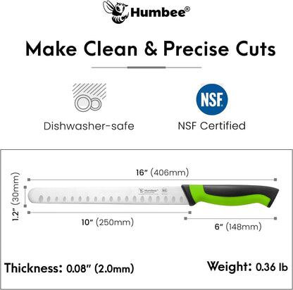 8-Inch Chef Carving Knife with Granton Edge for Slicing Turkey Ham and Meat | NSF Certified | German Stainless Steel Blade | Dishwasher Safe Ergonomic Handle, DT-21 Series, Black