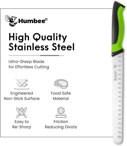 8-Inch Chef Carving Knife with Granton Edge for Slicing Turkey Ham and Meat | NSF Certified | German Stainless Steel Blade | Dishwasher Safe Ergonomic Handle, DT-21 Series, Black