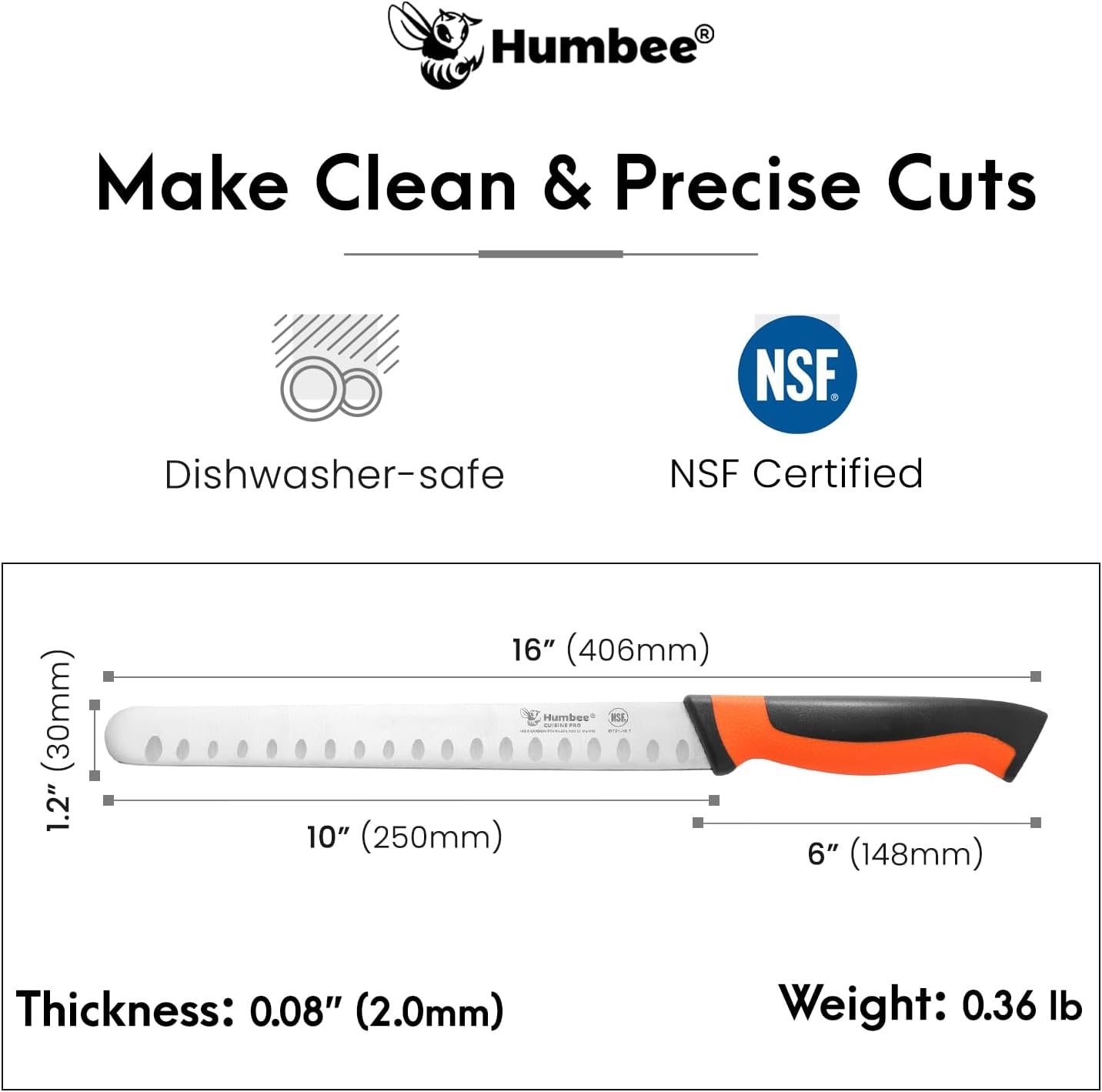 8-Inch Chef Carving Knife with Granton Edge for Slicing Turkey Ham and Meat | NSF Certified | German Stainless Steel Blade | Dishwasher Safe Ergonomic Handle, DT-21 Series, Black
