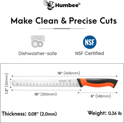 8-Inch Chef Carving Knife with Granton Edge for Slicing Turkey Ham and Meat | NSF Certified | German Stainless Steel Blade | Dishwasher Safe Ergonomic Handle, DT-21 Series, Black