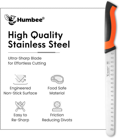 8-Inch Chef Carving Knife with Granton Edge for Slicing Turkey Ham and Meat | NSF Certified | German Stainless Steel Blade | Dishwasher Safe Ergonomic Handle, DT-21 Series, Black