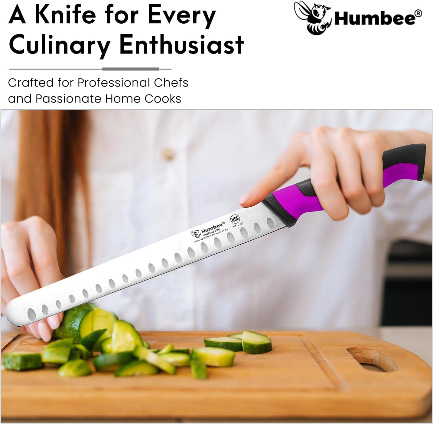 8-Inch Chef Carving Knife with Granton Edge for Slicing Turkey Ham and Meat | NSF Certified | German Stainless Steel Blade | Dishwasher Safe Ergonomic Handle, DT-21 Series, Black