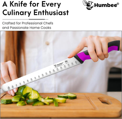 8-Inch Chef Carving Knife with Granton Edge for Slicing Turkey Ham and Meat | NSF Certified | German Stainless Steel Blade | Dishwasher Safe Ergonomic Handle, DT-21 Series, Black