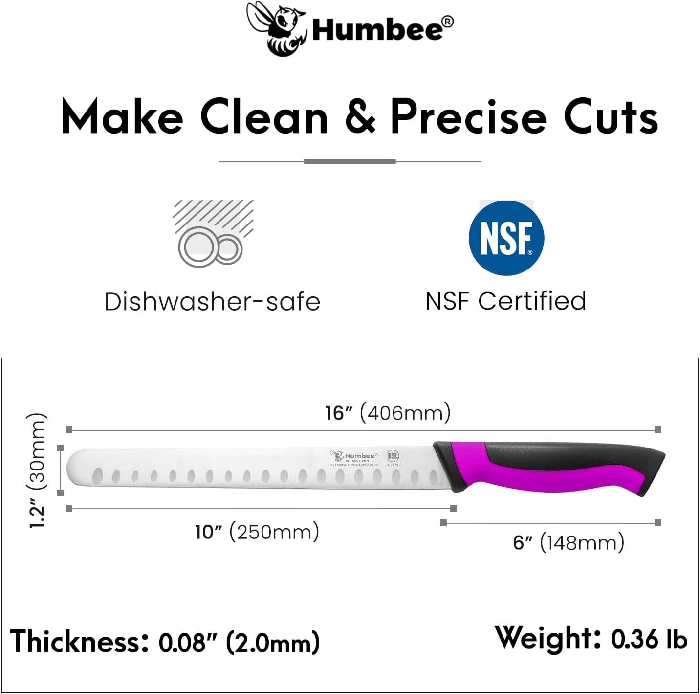 8-Inch Chef Carving Knife with Granton Edge for Slicing Turkey Ham and Meat | NSF Certified | German Stainless Steel Blade | Dishwasher Safe Ergonomic Handle, DT-21 Series, Black