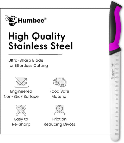 8-Inch Chef Carving Knife with Granton Edge for Slicing Turkey Ham and Meat | NSF Certified | German Stainless Steel Blade | Dishwasher Safe Ergonomic Handle, DT-21 Series, Black