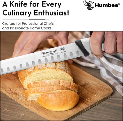8-Inch Chef Carving Knife with Granton Edge for Slicing Turkey Ham and Meat | NSF Certified | German Stainless Steel Blade | Dishwasher Safe Ergonomic Handle, DT-21 Series, Black