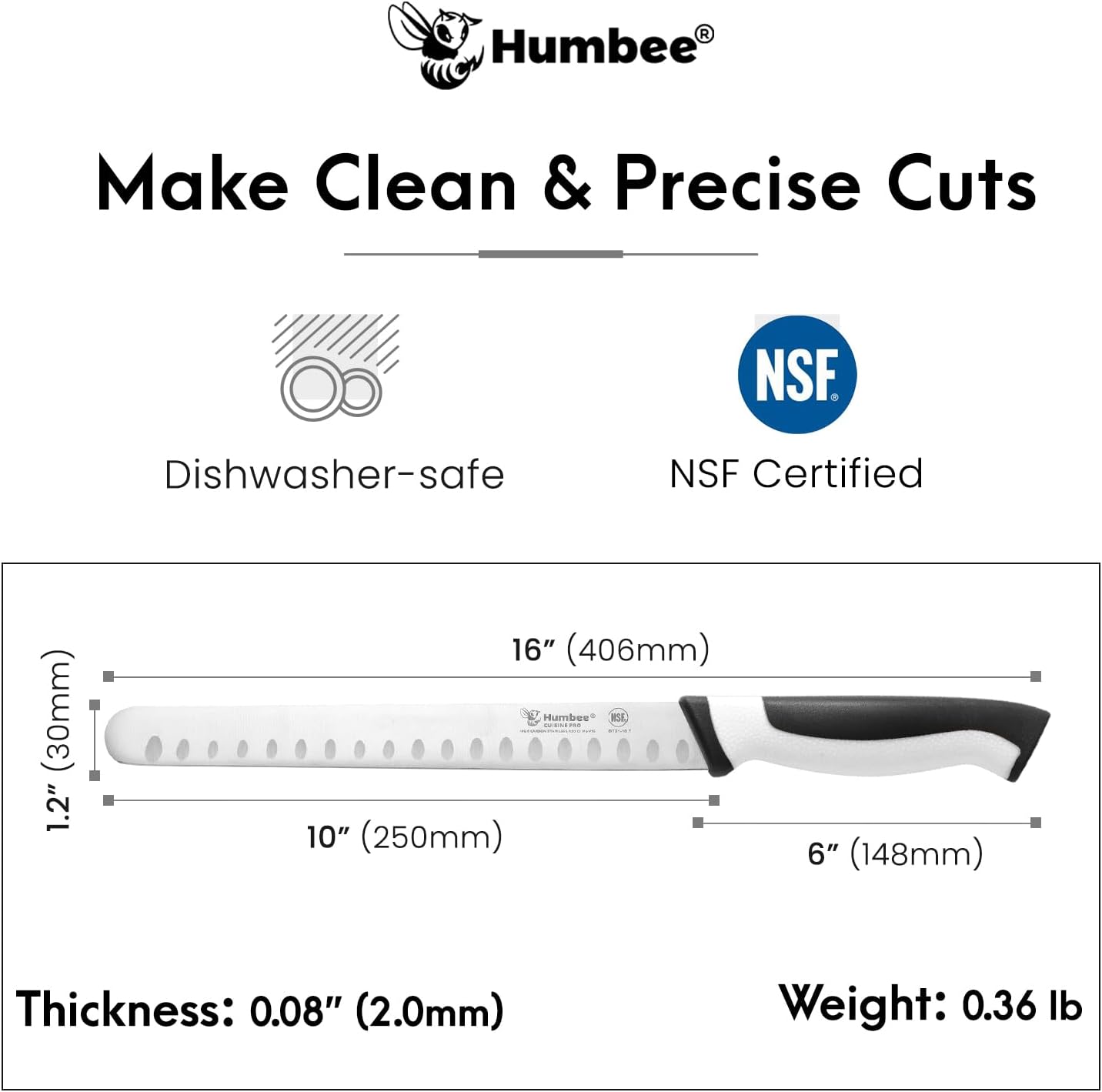 8-Inch Chef Carving Knife with Granton Edge for Slicing Turkey Ham and Meat | NSF Certified | German Stainless Steel Blade | Dishwasher Safe Ergonomic Handle, DT-21 Series, Black
